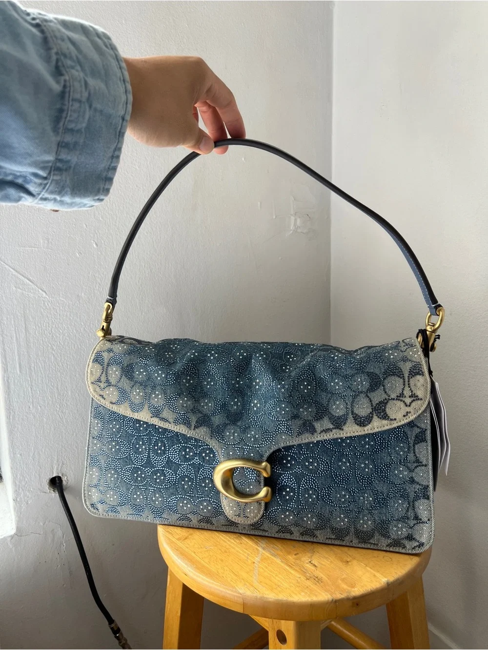 BNWT AUTH COACH Crystal Tabby 36 Loved Denim LARGE Signature Print Shoulder Bag